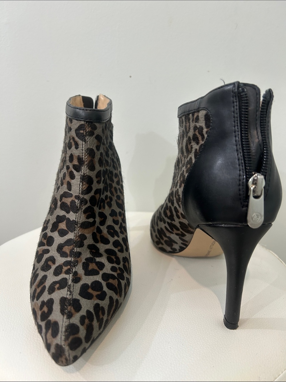 Adrienne Vittadini Leopard Print Pointed Toe Ankle Booties - Black & Brown